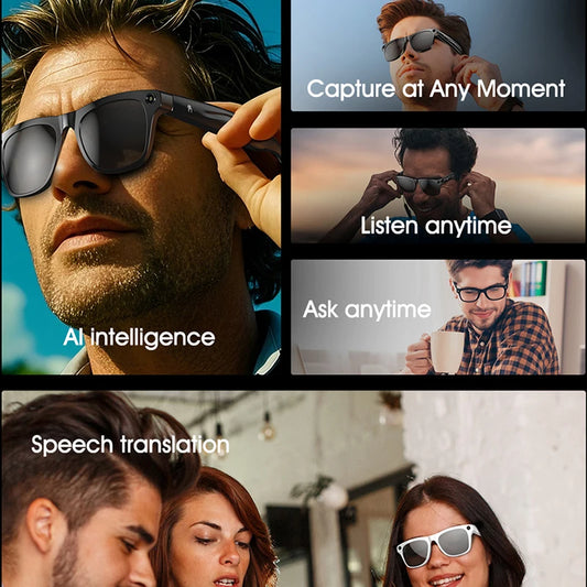 4K HD AI Smart Glasses Chat GPT 100MP Camera Bluetooth Call 260Mah Battery Voice Assistant  Control Smart Glasses for Men Women