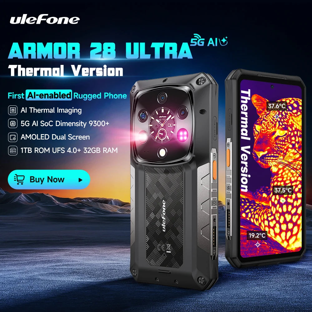 【World Premiere】Ulefone Armor 28 Ultra 5G AI Thermal Imaging Rugged Phone 1TB ROM 32GB RAM Android Smartphone AMOLED 6.67"Mobile