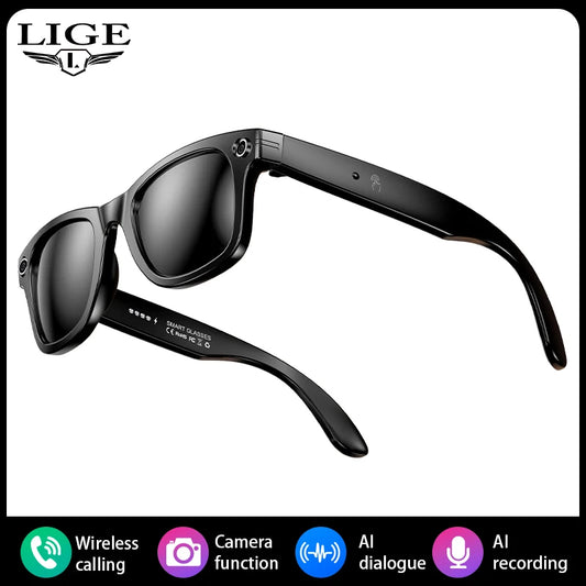 LIGE AI Smart Glasses with Camera Sunglasses Mini Camera Video Recorder Wireless Bluetooth Call Anti-blue Glasses for Man Women