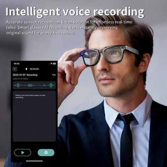 Smart Glasses Recording Videos AI Photo Recognition Answer Translation 260mAh Large Battery IP65 Waterproof Bluetooth Glasses