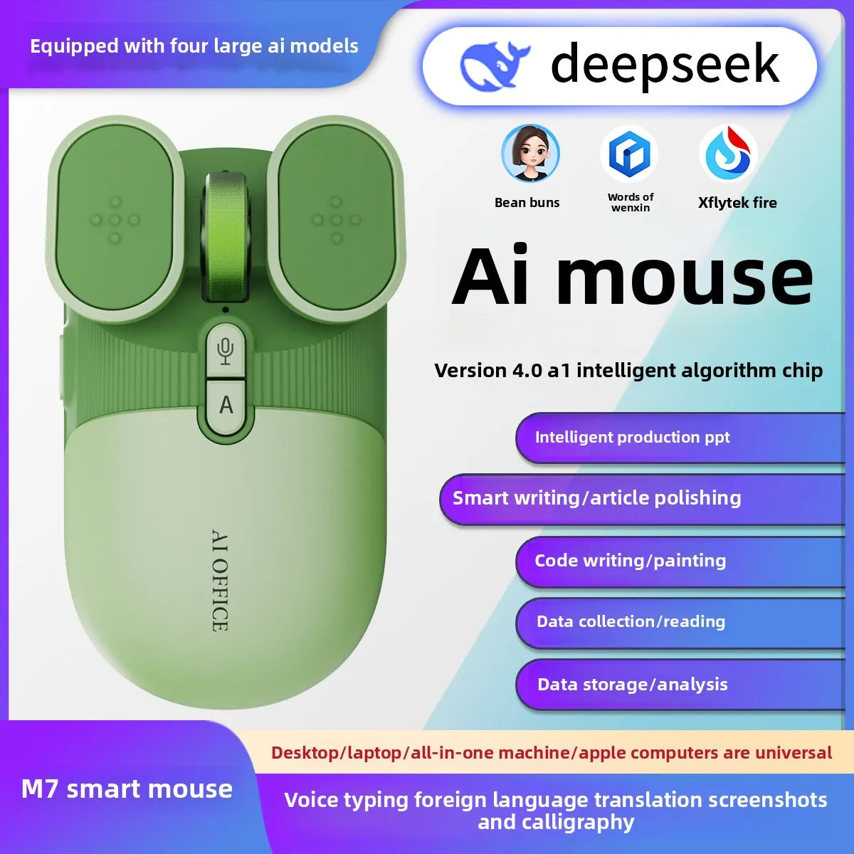 AI Smart Wireless Mouse Rechargeable Silent Mouse 2.4G/Bluetooth Backlit With AI Deepseek Chat-GPT Feature For Computer Gaming