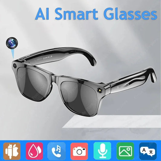 4K AI Smart Glasses With 100MP Camera Chat GPT Touch Sport Sunglasses Bluetooth Call Video Music Player For Men Women