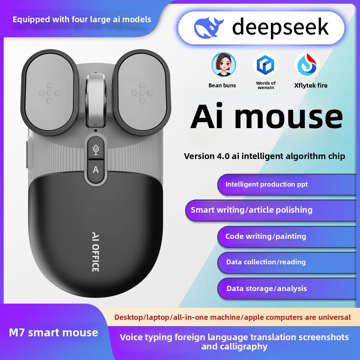 AI Smart Wireless Mouse Rechargeable Silent Mouse 2.4G/Bluetooth Backlit With AI Deepseek Chat-GPT Feature For Computer Gaming
