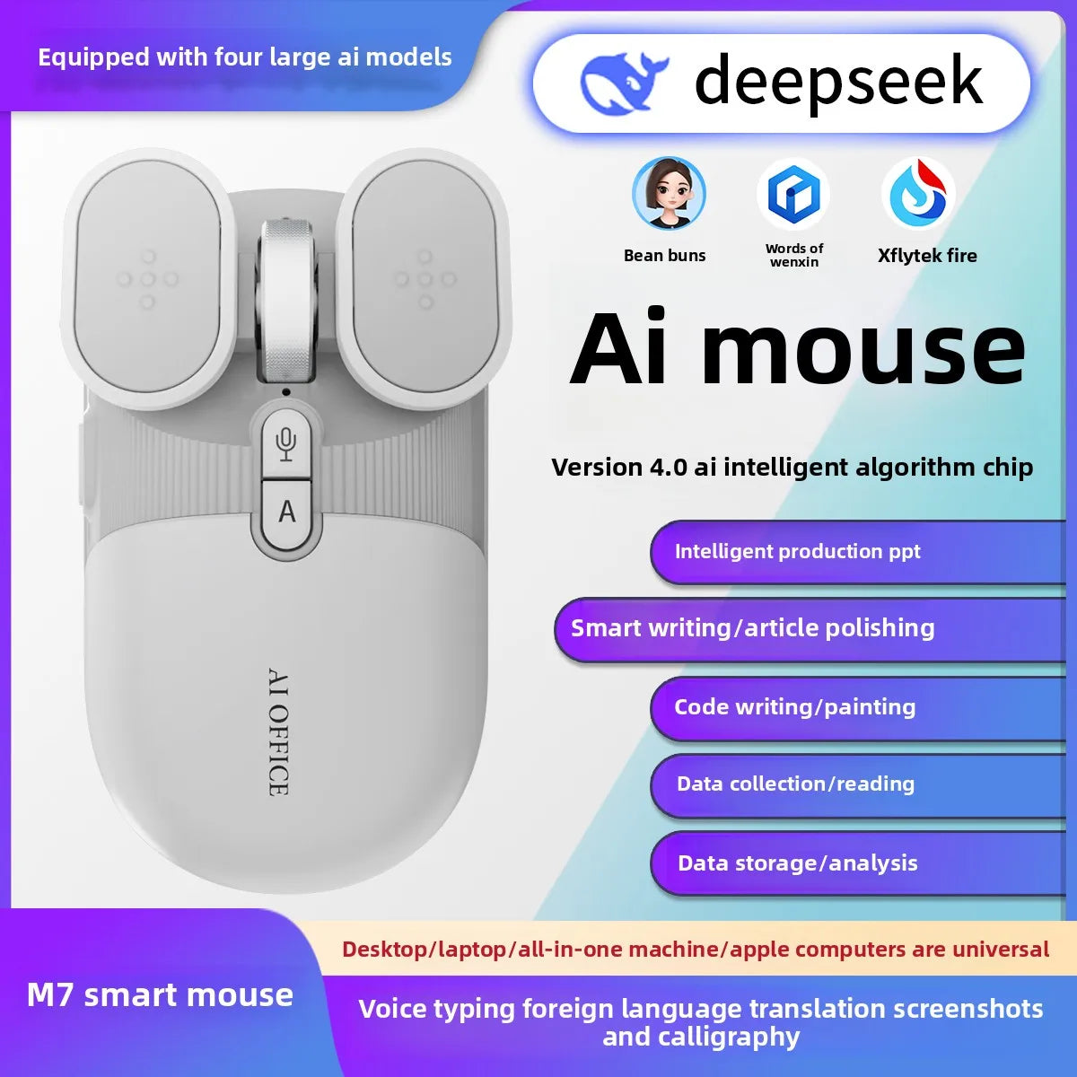 AI Smart Wireless Mouse Rechargeable Silent Mouse 2.4G/Bluetooth Backlit With AI Deepseek Chat-GPT Feature For Computer Gaming