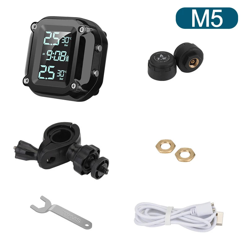 Motorcycle TPMS Solar Power Tire Pressure Monitor Real Time Tire Pressure Monitoring System Temperature Sensor Alarm System