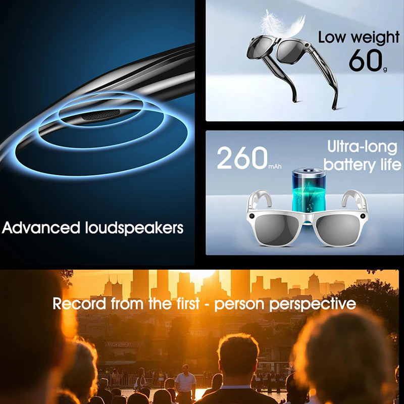 4K HD AI Smart Glasses Chat GPT 100MP Camera Bluetooth Call 260Mah Battery Voice Assistant  Control Smart Glasses for Men Women