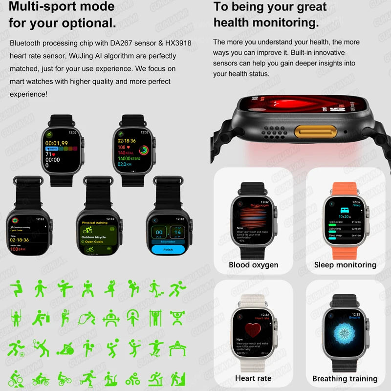 DT Ultra 3 Smartwatch Amoled Screen 4GB MP3 MP4 Player Bluetooth Network Sharing APP Store ChatGPT Smart AI Watch Men Sportwatch